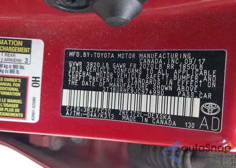 2018 Toyota Corolla Se from USA, damaged, VIN 2T1BURHE9JC974990